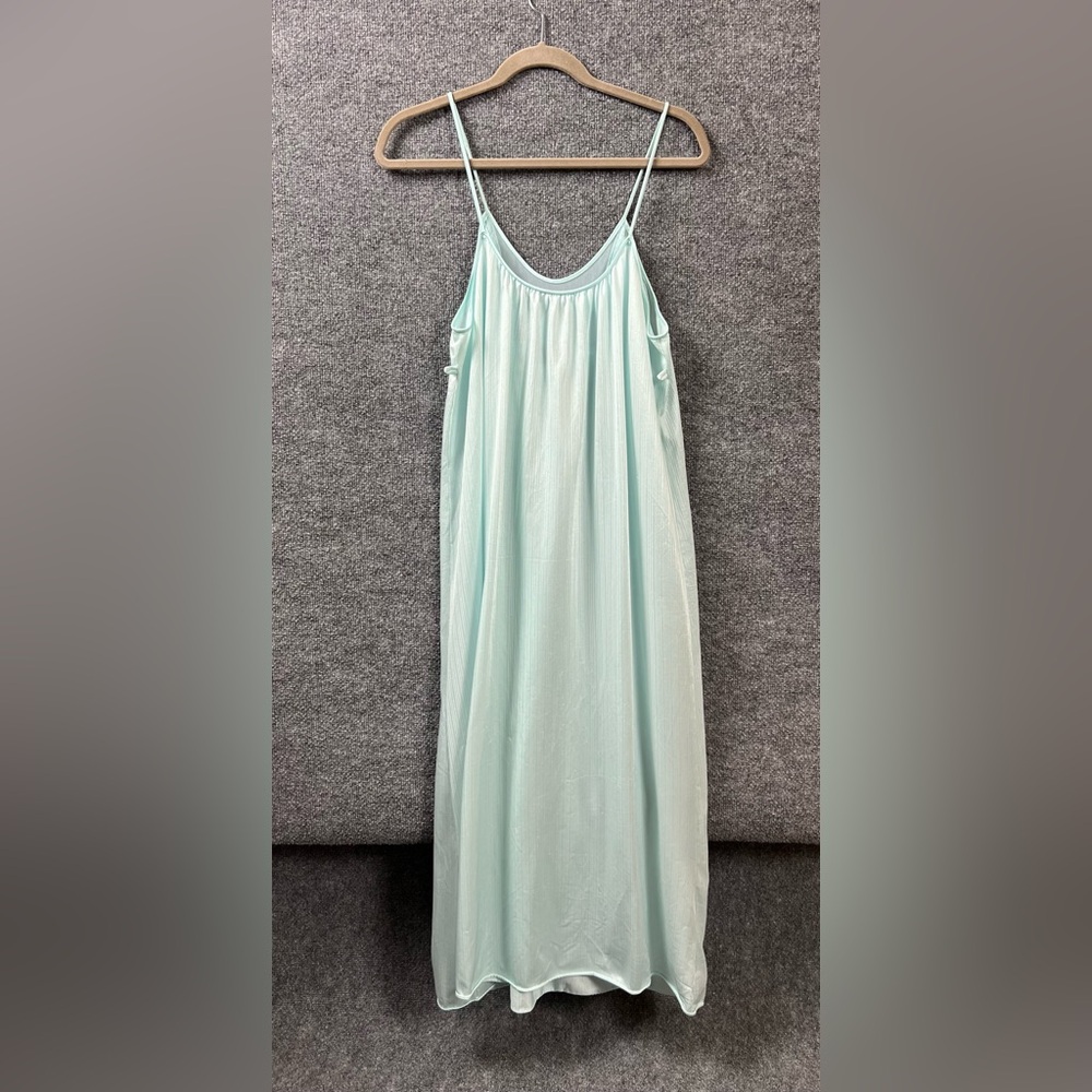Val Mode Dress Lingerie Women Size L Light Blue Nightgown Shiny Silky VINTAGE - Picture 2 of 11
